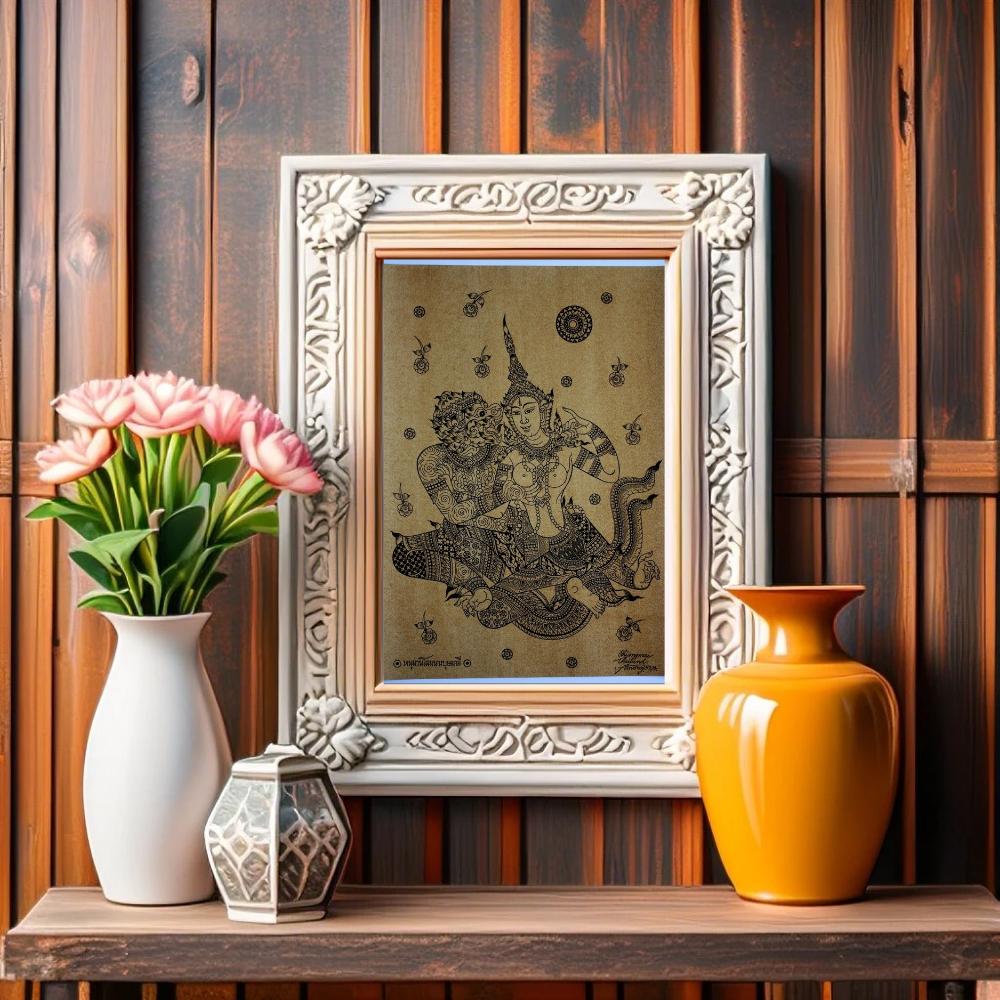 タイの伝統的なハヌマーンアートをセピア色の紙に印刷して、MRS