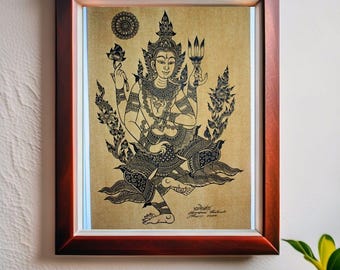 セピア色の紙に印刷したタイの伝統的なシヴァ神アート。 - Etsy 日本