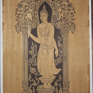 Thai traditional art of Buddha by printing on sepia paper.