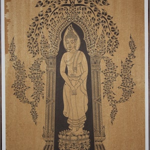 Thai traditional art of Buddha by printing on sepia paper.