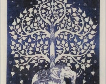 Digital Download, Prints Art,Thai traditional art of Bodhi tree print(Blue Color).