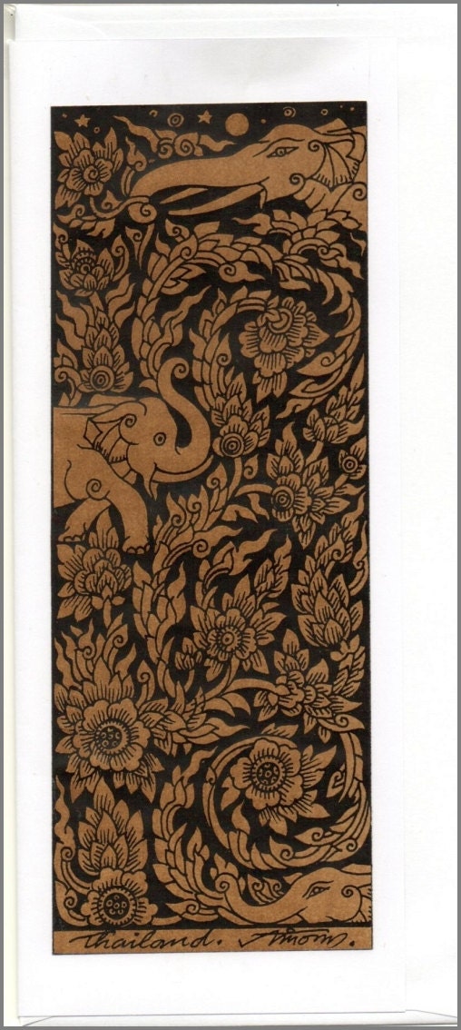 Thai Traditional Art Elephant by Printing on Sepia Paper - Etsy