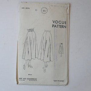VOGUE 1949 UNCUT FERTIGROCK & Kummerbund Schneiderei Schnittmuster #6574 - Taille 72cm (B9)