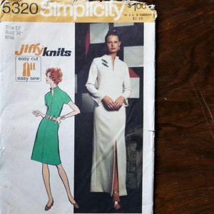 UNUSED 1972 SIMPLICITY Jiffy Knits DRESS Sewing Pattern #5320 in Two Lengths - Bust 34&quot; // Vintage Original (B10)
