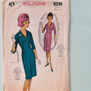Patrón de costura original del vestido Weldons de la década de 1960, n.° 8336 - Busto 40&quot; (B9)