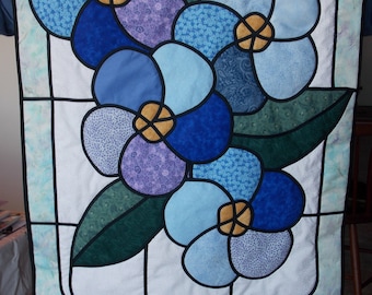 Stained Glass Quilt with Forget-me-nots