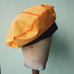 Saffron colour Flapper Style Sailor Beret // Vintage Style French Beret // Women&#39;s Linen Beret - MEDIUM