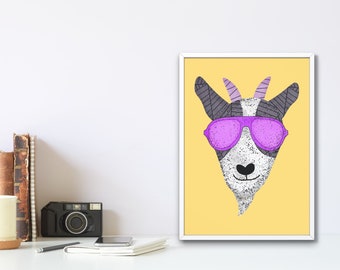 Funny Goat Wall Art, Cute Goat Illustration, Funny Goat Gift, Goat Gifts, Printable Goat Poster, Goat Wall Art, Goat Lovers Gift