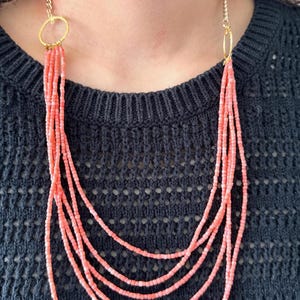 Vintage inspired Pink coral,  necklace, Pink coral necklace- Pink coral multistrand necklace, boho,  May Birthstone. A gift for her.