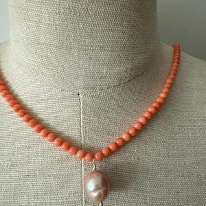 Pink Coral Necklace, Birthday Wife Mothers Day Gift, Pink Coral Wedding, Bridesmaids Single Strand, Gift for her. Bridesmaid necklace,