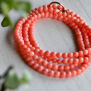 Pink coral necklace- Angel skin Pink coral long necklace  May Birthstone. Gift for her. Mother&#39;s Day perfect gift, wedding anniversary,
