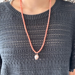 Pink Coral Necklace, Birthday Wif Gift, Pink Coral Wedding, Bridesmaids Single Strand, Gift for her. Bridesmaid necklace, Boho Chic Necklace