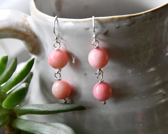 Natural Pink coral earrings, nature earrings, coral earrings, sterling silver earrings, handmade earrings, braid maid earrings