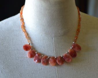 Carnelian Necklace, Semiprecious stone necklace, Geometric necklace, a gif for her, statement necklace, a gift for her