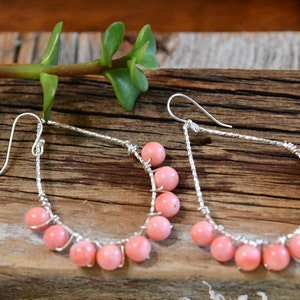 Pink Coral hoops earrings ,Birthday Wife&#39;s Day Gift, Pink Coral Wedding, Gift for her, coral wedding, bridesmaid earrings