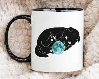 Cute Cat Mug Gift Idea For Friend Cat Moon Mug Black Mug With Cat Gift For Mom Mug For Friend