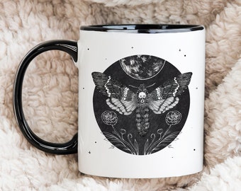 Moon Moth Mug Gift Idea For Friend Moon Mug Black Mug With Moon Gift For Mom Mug For Friend