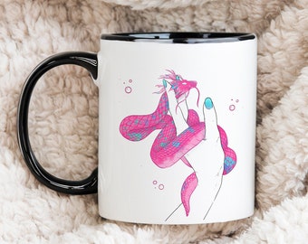 Dragon Mug Gift Idea For Friend Snake Mug Black Mug Pink Gift For Mom Mug For Friend