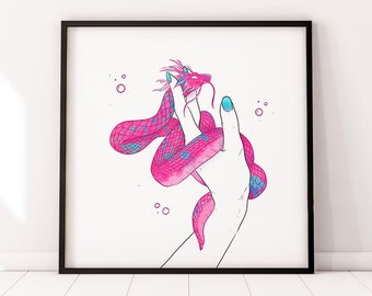 Dragon Digital Illustration Poster Printed Wall Decoration Print Illustration Home Decor Dragon Pink Illustration Printed Room Decoration