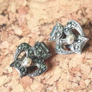 Vintage Markasit Fleur de Lis Ohrclips Perle Ohrclips Silber Ohrclips