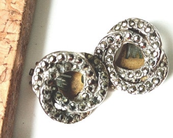 Vintage marcasite twist clip earrings 1950's