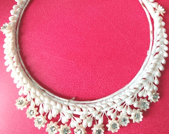 Vintage 1940s Wax Flower Bridal Crown: Diamante & Pearl Headpiece