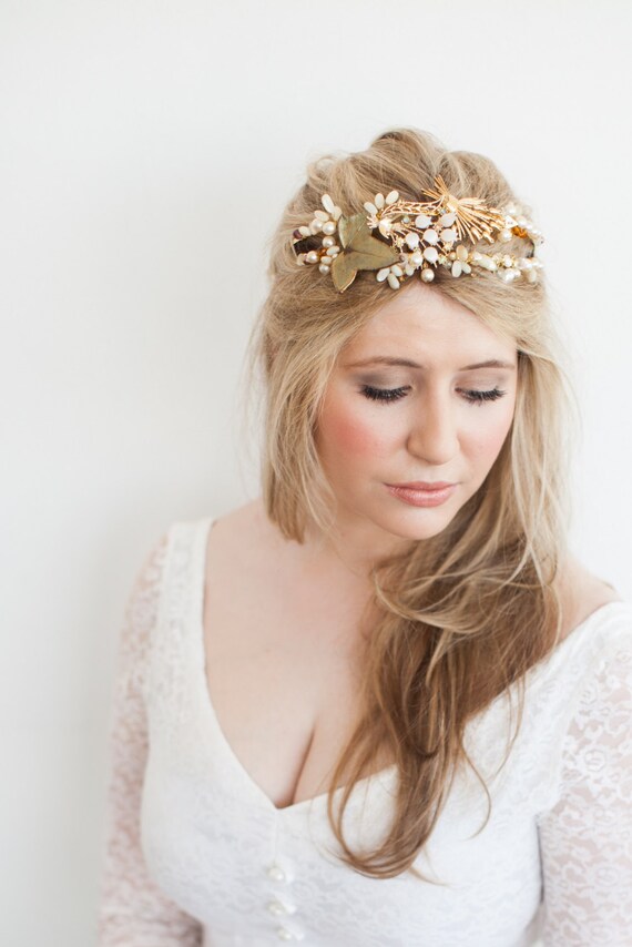 Gold Headband Vintage Hair Band Gold Leaf Bridal Band Etsy