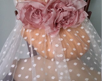 Polka dot juliet cap veil, cathedral veil, flower headband, flower crown, floral halo, bridal headpiece