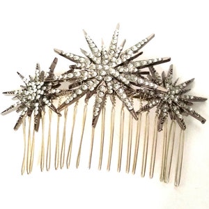 Deco star burst comb, silver rhinestone star headpiece, Deco bridal headpiece image 5