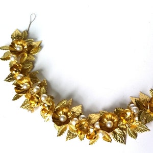 Gold flower leaf hair vine, gold crown, bridal headpiece, flower pearl vine image 6
