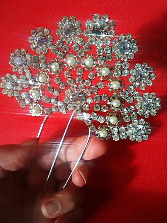 Vintage Hair Accessories Lot * Mantilla Comb & Rhinestone Pieces Antique Victorian 1800s/1900s Rhinestone Mantilla Style  main image 4