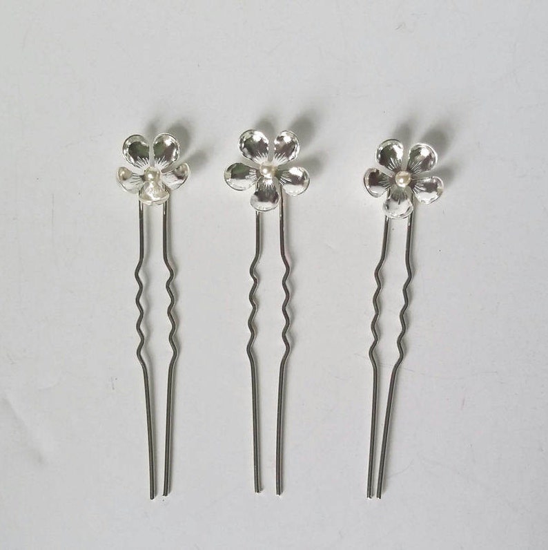 Silver Flower Hair Pins Pearl Daisy Bridal Pins Bridesmaid Etsy
