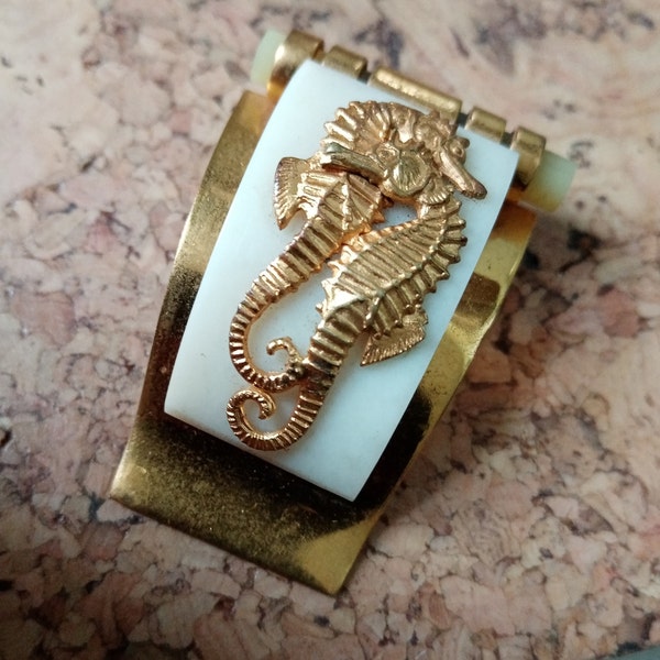 Jean  Painleve dress clip, JHP, Hippocampe, seahorse Deco brooch vintage Art Deco French clip, ivory
