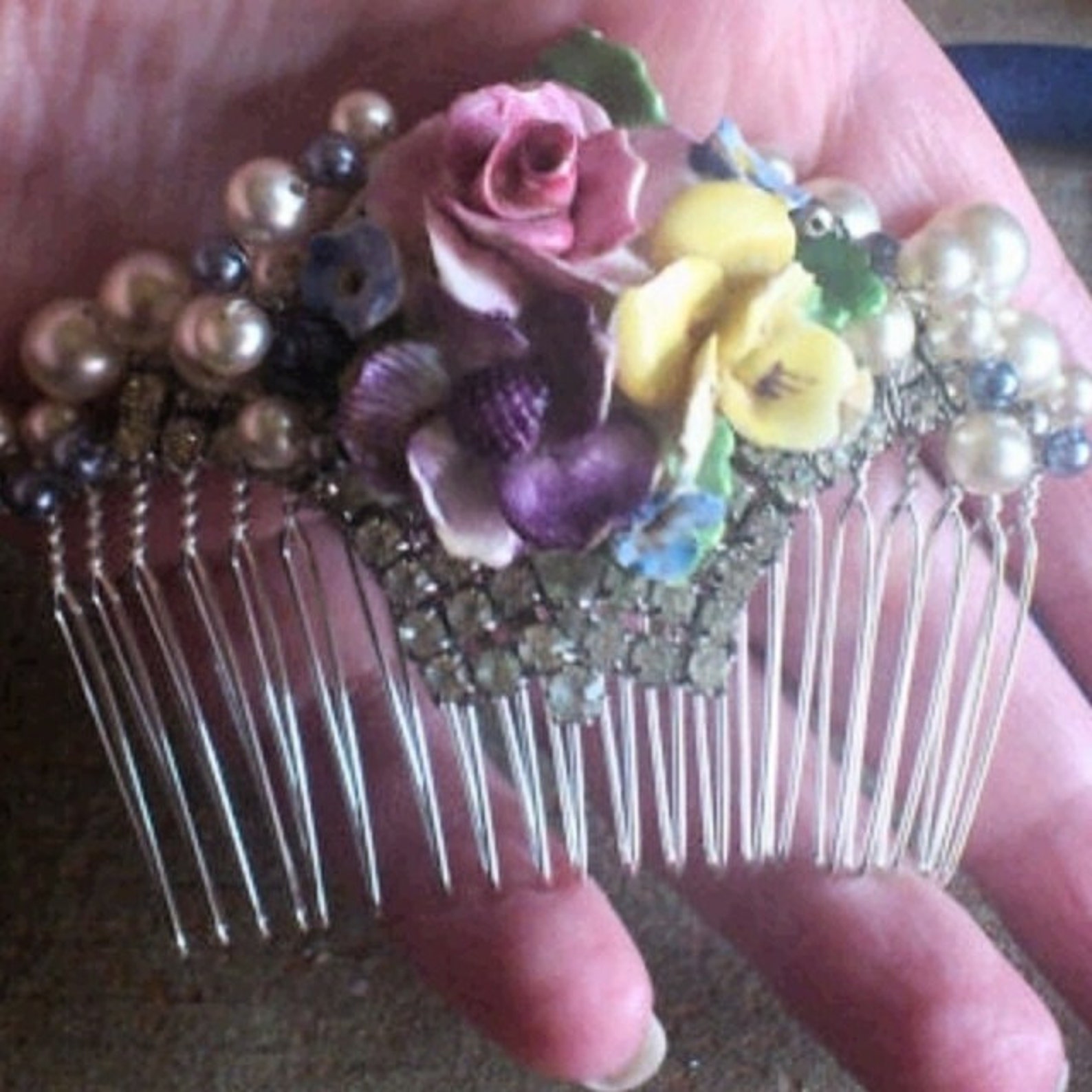 Vintage Flower Hair Comb Pearl Bridal Hair Comb China Hair Etsy