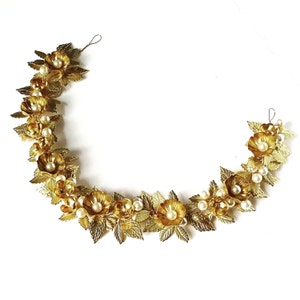 Gold flower leaf hair vine, gold crown, bridal headpiece, flower pearl vine image 2