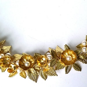 Gold flower leaf hair vine, gold crown, bridal headpiece, flower pearl vine image 3