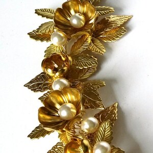 Gold flower leaf hair vine, gold crown, bridal headpiece, flower pearl vine image 5