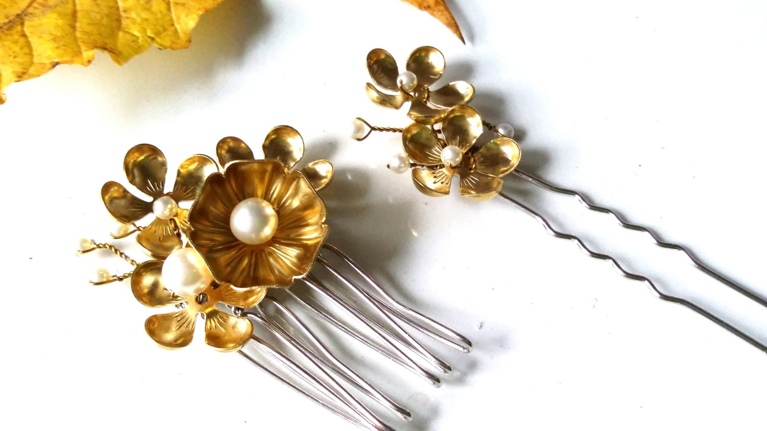 Gold Flower Hair Comb Bridal Hair Pin Woodland Wedding Etsy Ireland