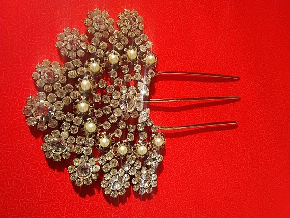 Vintage Hair Accessories Lot * Mantilla Comb & Rhinestone Pieces Antique Victorian 1800s/1900s Rhinestone Mantilla Style  main image 2