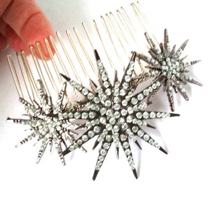 Deco star burst comb, silver rhinestone star headpiece, Deco bridal headpiece image 4