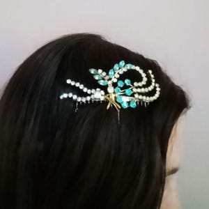 Vintage blue diamanté hair comb, bridal something blue, something old
