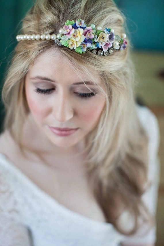 Vintage Floral Colourful Bridal Headband: China Flower 