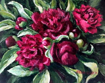 Original painting "Peony mood: burgundy" 7"x9"