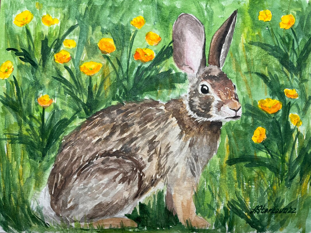 Spring Watercolour Rabbits Original Watercolor Painting
