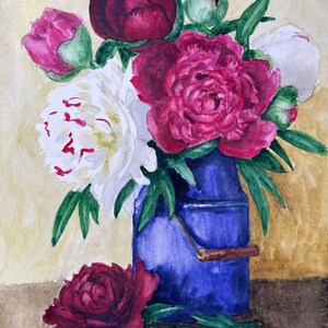 Aquarelle originale « Pivoines » 12"x9 »