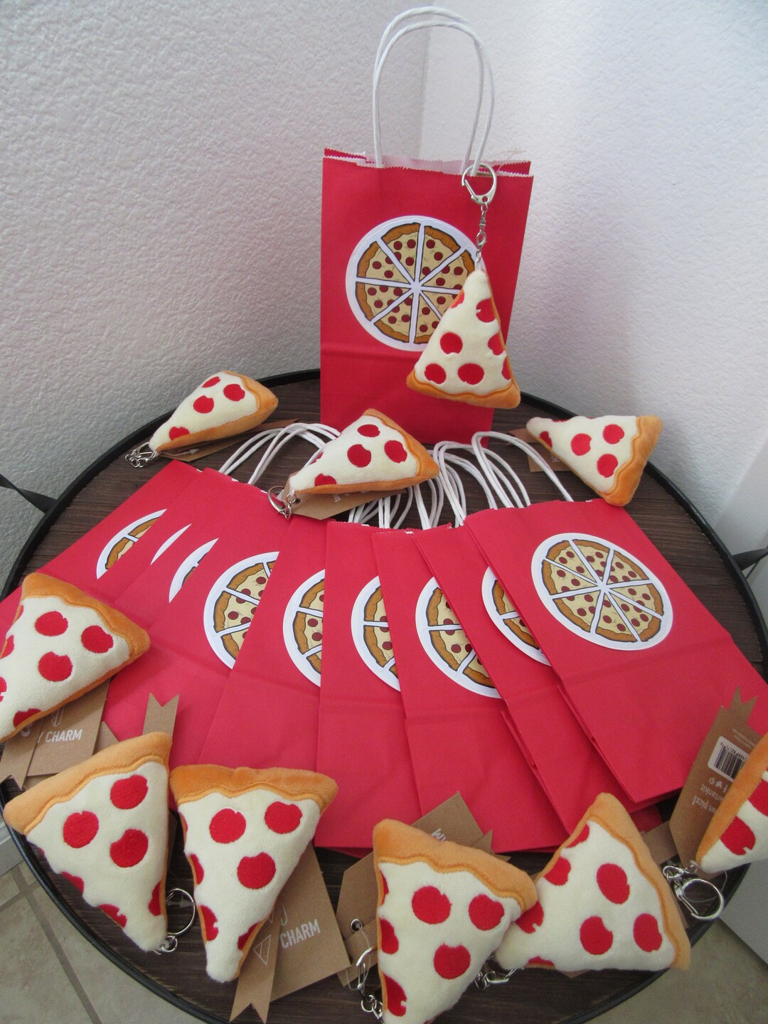 20PC Pizza Party Gift Bags & Key Charms Pizza Gift Bags Pizza Treat