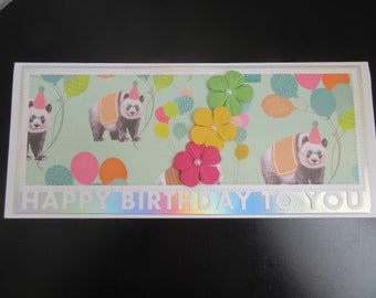 Panda Birthday Card: Slimline Design with Party Hat