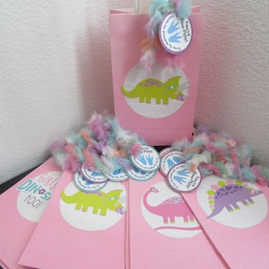 20PC PinK Dinosaurs Party Gift Bags and Tags*Girls Dinosaur Party Bags*Pastel Dinosaur Goody Bags with Thank You for Attending my Party Tags