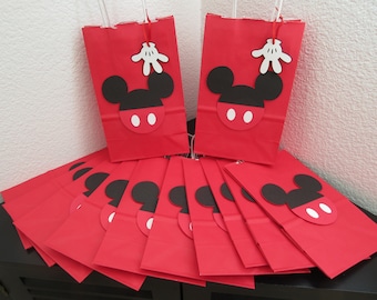 Mickey Mouse Party Favor Bags: Handmade Goody Bags, Set of 12