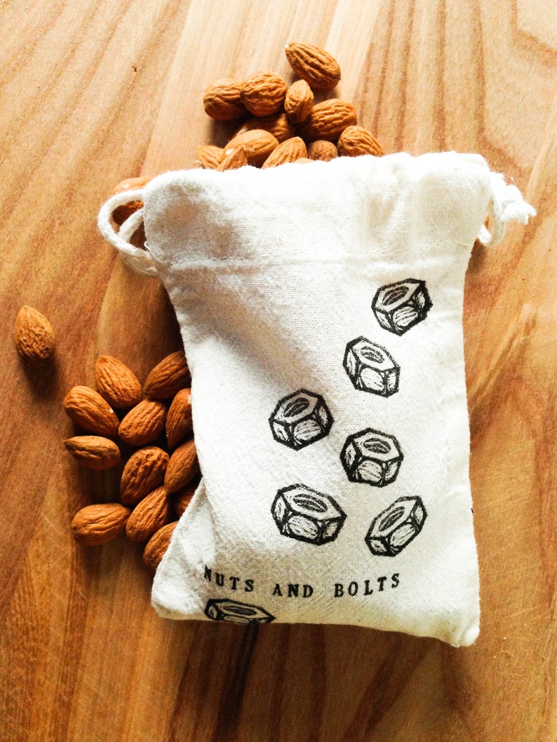 Nuts and Bolts /// Snack Bag /// Handstamped /// Produce Bag /// Nutbag /// Zero Waste image 1